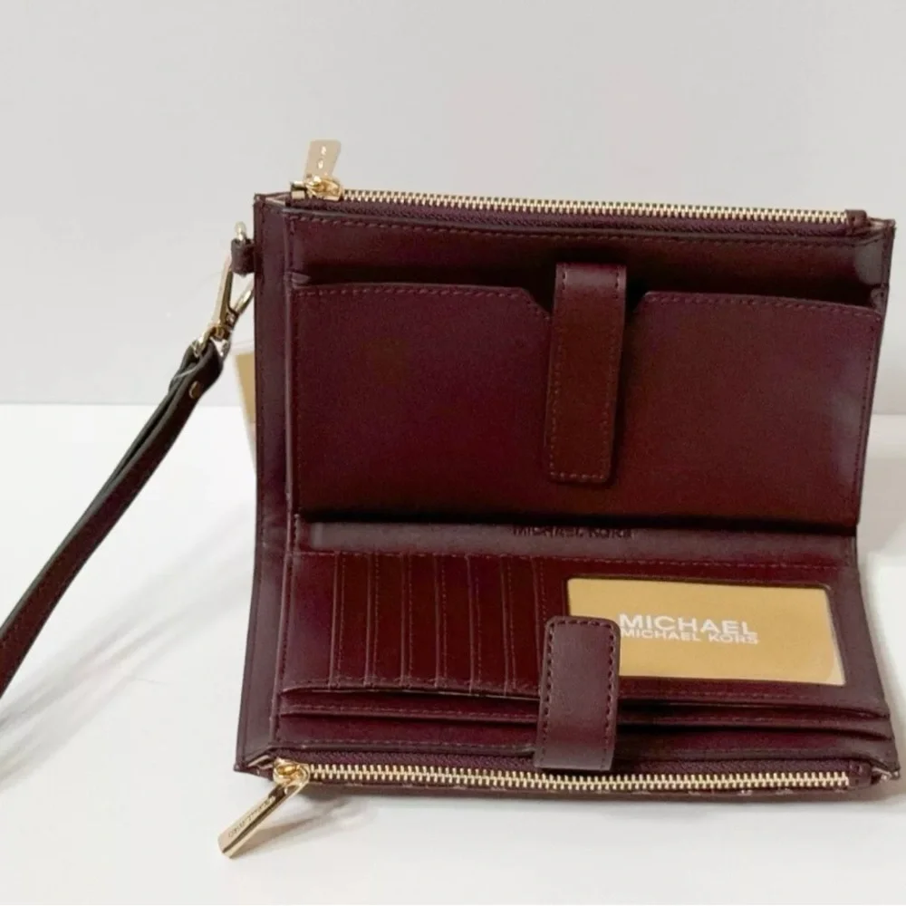 Michael Kors Jet Set Travel LG Double Zip Wallet Graphic Logo MK Oxblood Multi - Picture 5 of 8